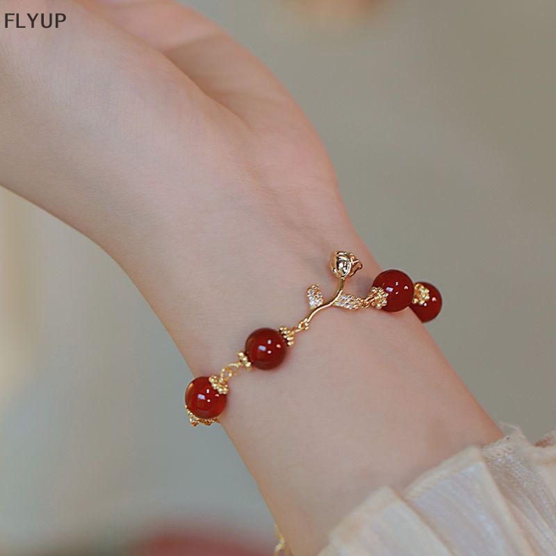 Vòng Tay Chuỗi Hạt Đá Mã Não Tự Nhiên Màu Vàng Hồng Tùy Chỉnh Thời Trang Cho Nữ