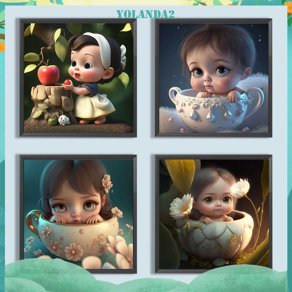 Bộ Tranh Đính Đá 5D Họa Tiết Em Bé Dễ Thương Độc Đáo DIY Dùng Trang Trí Nhà Cửa