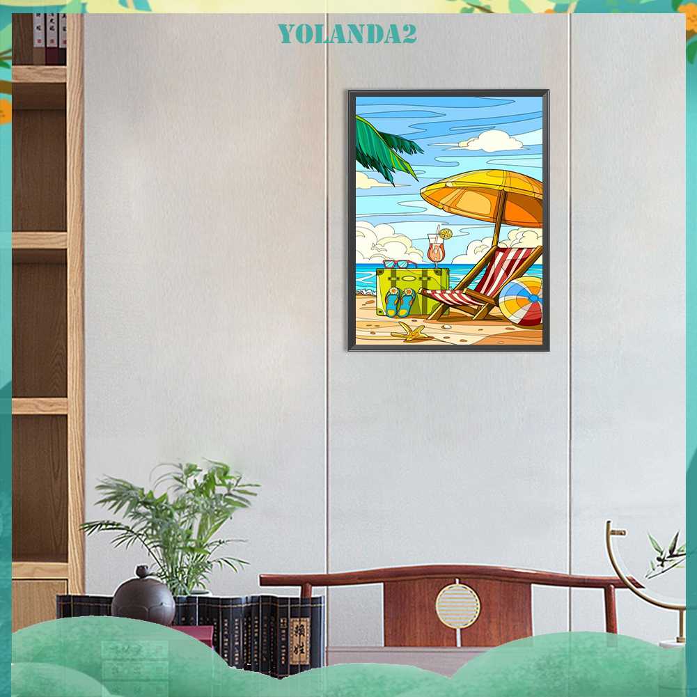 Tranh Đính Đá Kim Cương Toàn Bộ 5D DIY Hình Vẽ Ghế Bãi Biển Trang Trí Nhà Cửa