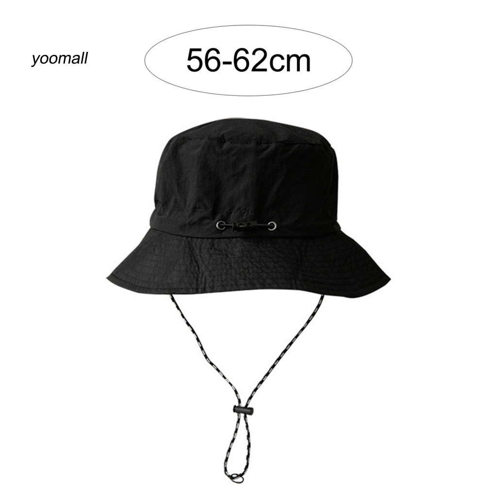 Nón Vành Tròn Màu Trơn Chống Gió Chống Nước Thoáng Khí Có Dây Cố Định Cho Nam Và Nữ