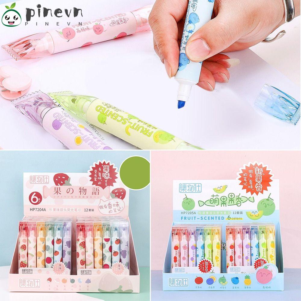 Set 6 Bút Đánh Dấu Hai Đầu Họa Tiết Trái Cây Graffiti