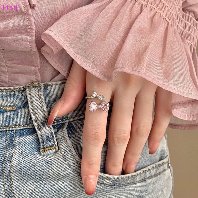 {Ffsd} Nhẫn Hở Hình Nơ Màu Hồng Tinh Tế Thời Trang Hàn Quốc Đơn Giản Cá Tính Ngọt Ngào Có Thể Điều Chỉnh Dành Cho Nữ * Bán Chạy