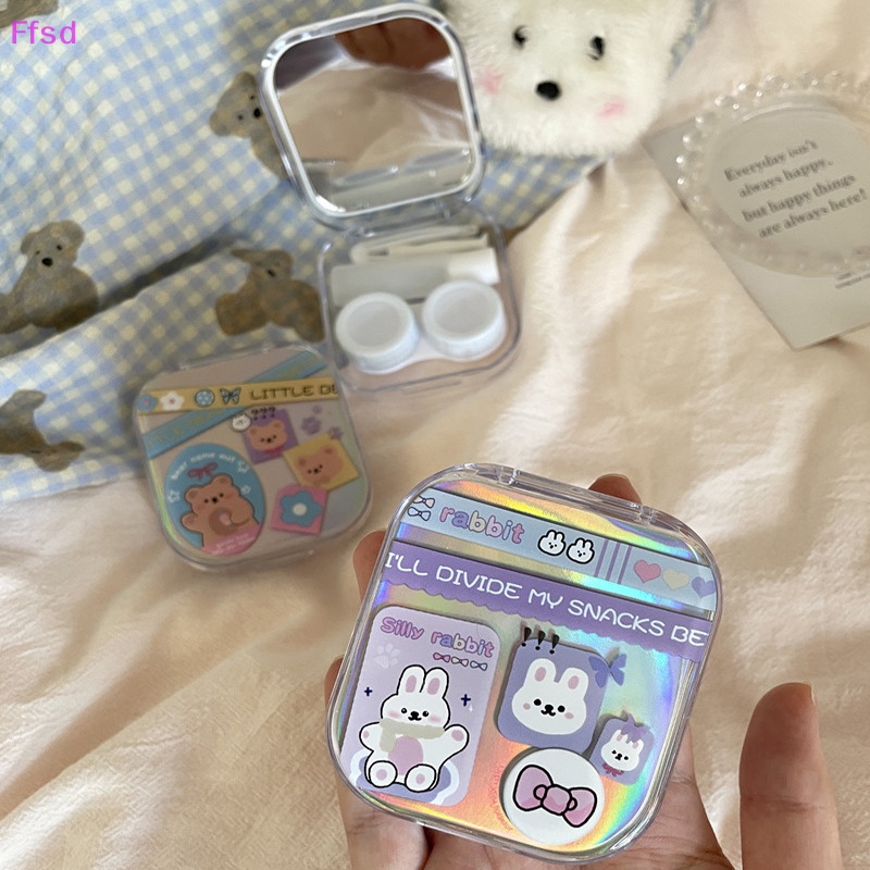 {Ffsd} Hộp Đựng Kính Áp Tròng Hình Gấu Màu Laser Đơn Giản Nhỏ Gọn Tươi Mới Phong Cách INS Làm Quà Tặng * Bán Chạy