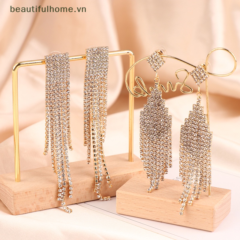 Bông Tai Mạ Bạc 925 Dáng Dài Đính Pha Lê Lấp Lánh Thời Trang Cổ Điển