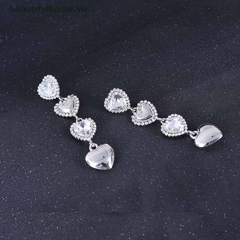 1 Đôi Bông Tai Dáng Dài Hình Trái Tim Phong Cách Vintage Thời Trang