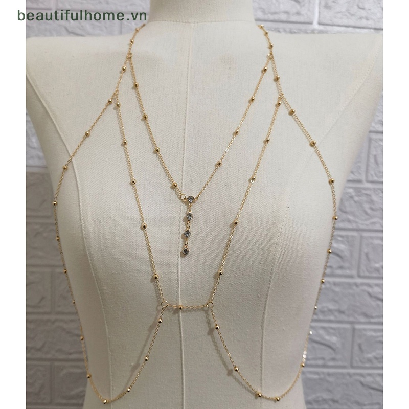 [beautifulhome] Dây Chuyền Cơ Thể Bằng Kim Loại Dạng Chuỗi Hạt Pha Lê Trang Sức Quyến Rũ Thời Trang Cho Nữ [beauty]
