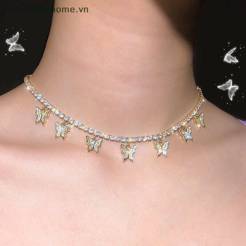 [beautifulhome] Vòng Cổ Choker Vàng Mặt Hình Bướm Đính Đá Cổ Điển Thời Trang Dành Cho Nữ
