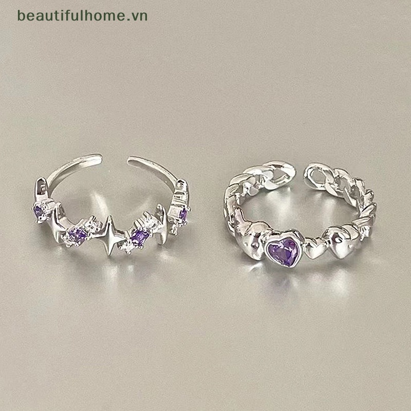 [beautifulhome] Nhẫn Mở Đính Đá Pha Lê Tím Phong Cách Vintage Y2K Có Thể Điều Chỉnh Làm Quà Tặng [beauty]