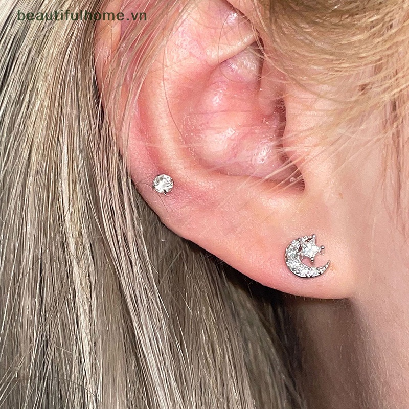 1 Đôi Bông Tai Hình Trái Tim Đính Đá Zircon Màu Hồng Bằng Thép Không Gỉ Dễ Thương Dành Cho Nữ