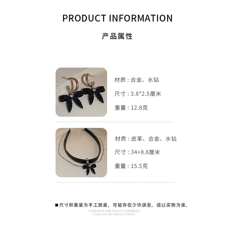 Vòng Cổ Dây Da Tua Rua Thắt Nơ Đính Kim Cương Giả Thời Trang