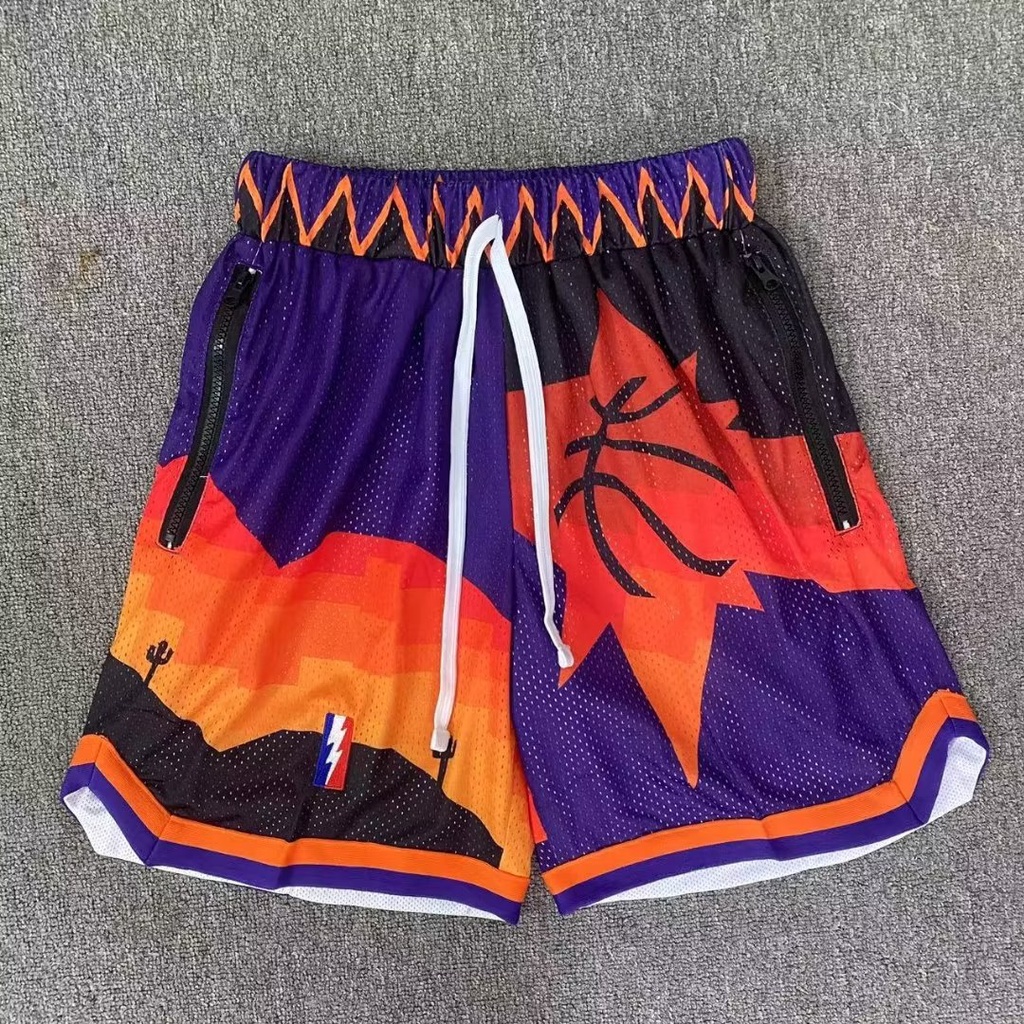 Quần Short Thể Thao Bóng Rổ Phối Lưới Cỡ Lớn Kiểu Retro Mỹ Cá Tính