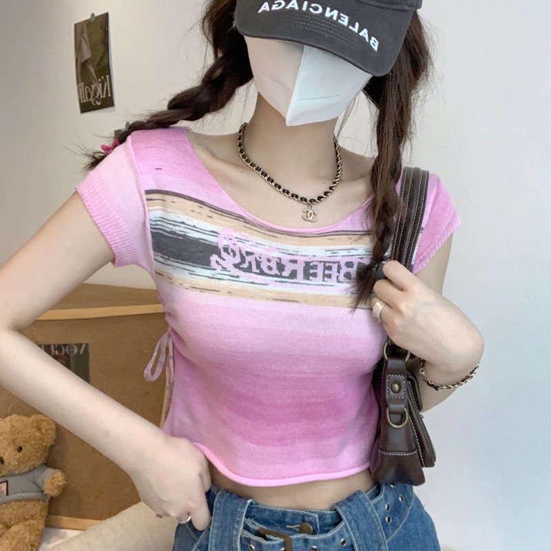 Áo Dây Rút Dáng Ôm In Chữ Phong Cách Hàn Quốc 2023 Cho Nữ