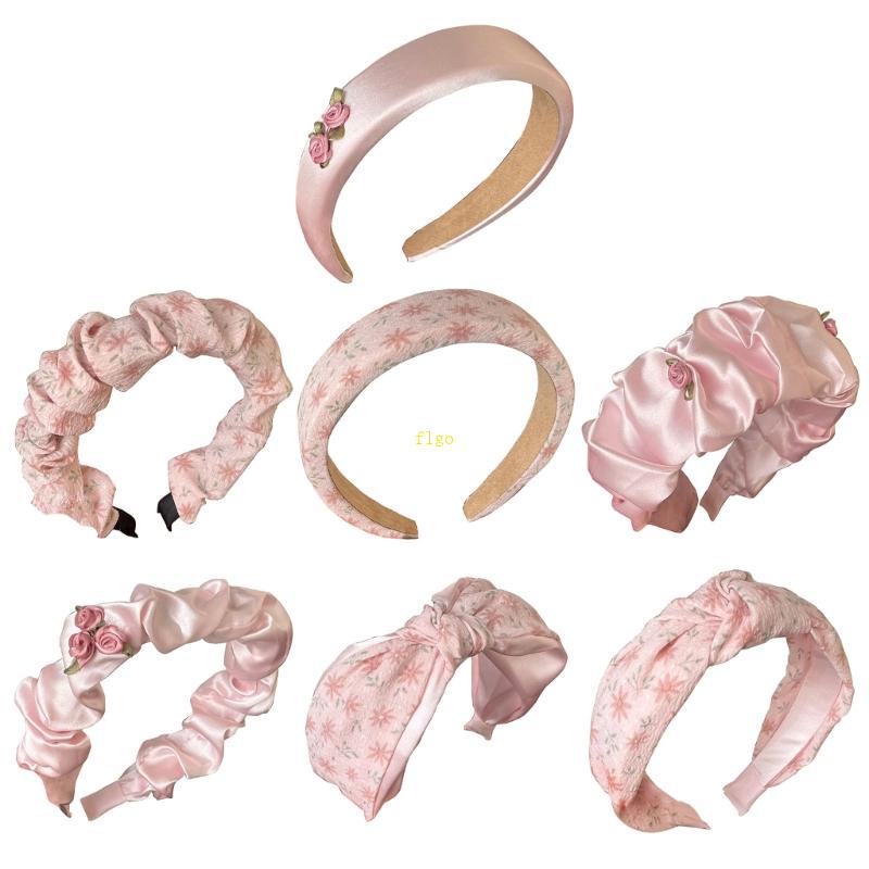 Flgo Băng Đô Thắt Nút Bản Rộng Bằng Satin In Họa Tiết Hoa Hồng Cho Nữ