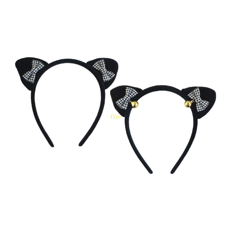 Flgo Băng Đô Tai Mèo Phối Lông Có Chuông Hoạt Hình Dùng Rửa Mặt / Biểu Diễn Tiệc Tùng