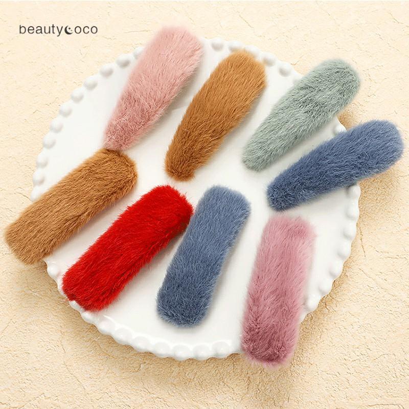 Beautycoco🍊Kẹp Tóc Dễ Thương Phủ Lông Hình Trái Tim Màu Kẹo Phụ Kiện Thời Trang Cho Nữ