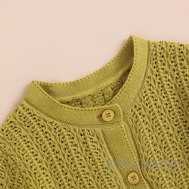 Áo Khoác Cardigan Dệt Kim Tay Dài Cổ Tròn Màu Trơn Cài Khuy Dễ Thương Cho Bé Gái 0-3 Tuổi