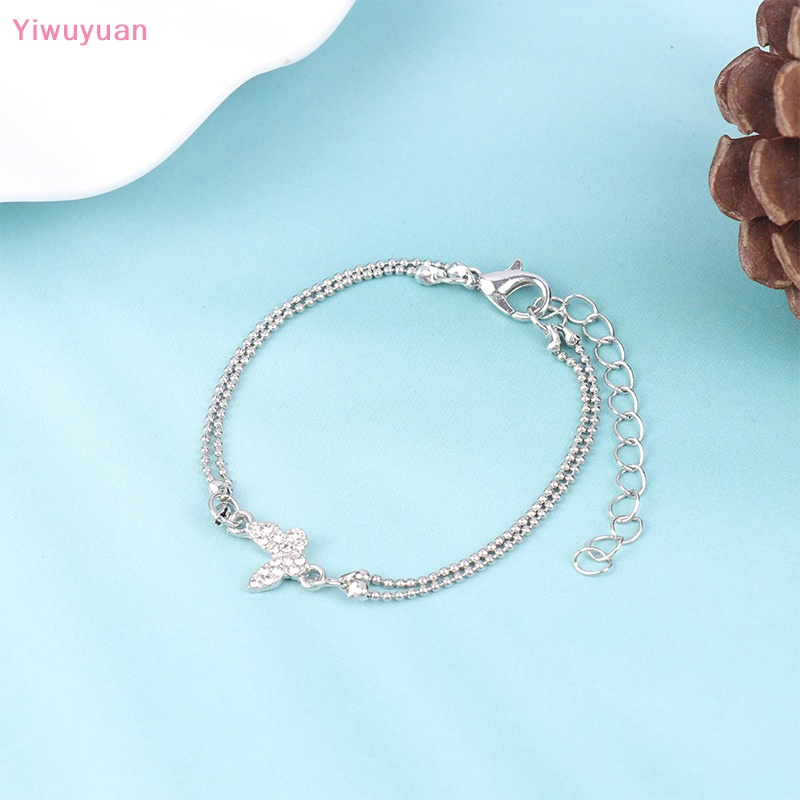 &lt; Yiwuyuan &gt; Vòng Tay Dây Xích Màu Bạc Đính Đá Hình Bướm Lấp Lánh Ngọt Ngào Chống Dị Ứng Cho Nữ