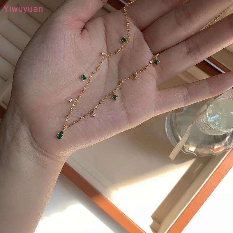 < Yiwuyuan > Vòng cổ Đính Đá Ngọc Lục Bảo Tinh Tế Phong Cách Retro Đơn Giản Cho Nữ Mới