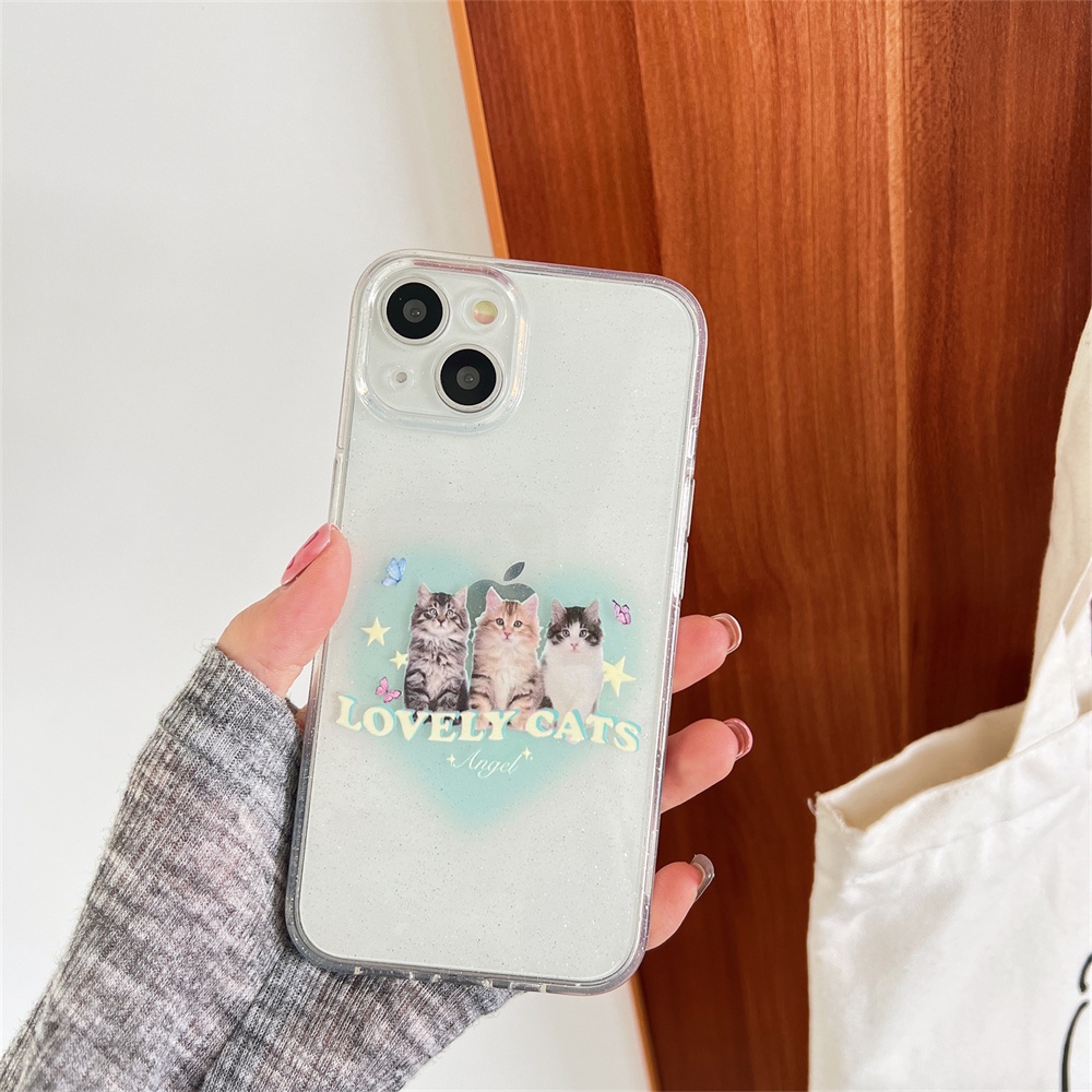 Ốp Điện Thoại TPU Dẻo Trong Suốt Họa Tiết Chú Mèo Dễ Thương Chống Sốc Kèm Giá Đỡ Cho iPhone 11 13 12 14 Pro Max