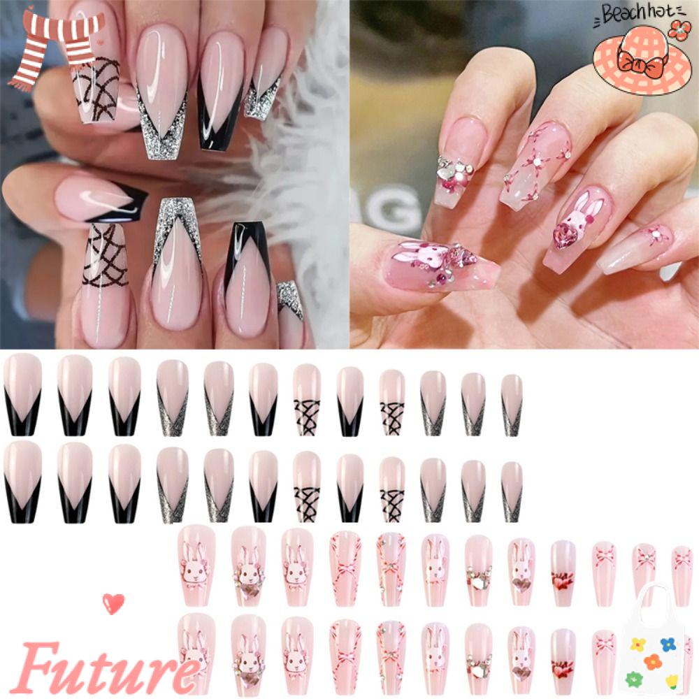 Bộ Móng Tay Giả Có Thể Tháo Rời Dạng Nhấn Che Phủ Toàn Diện Hình Chữ T DIY