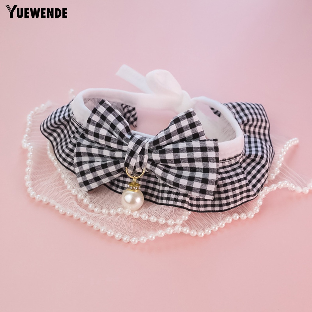 Khăn Choàng Cổ YQ.E Bằng Polyester Họa Tiết Kẻ Sọc Đính Ngọc Trai Giả Màu Sắc Tươi Sáng Chống Mài Mòn Chống Phai Màu Có Thể Giặt Cho Thú Cưng
