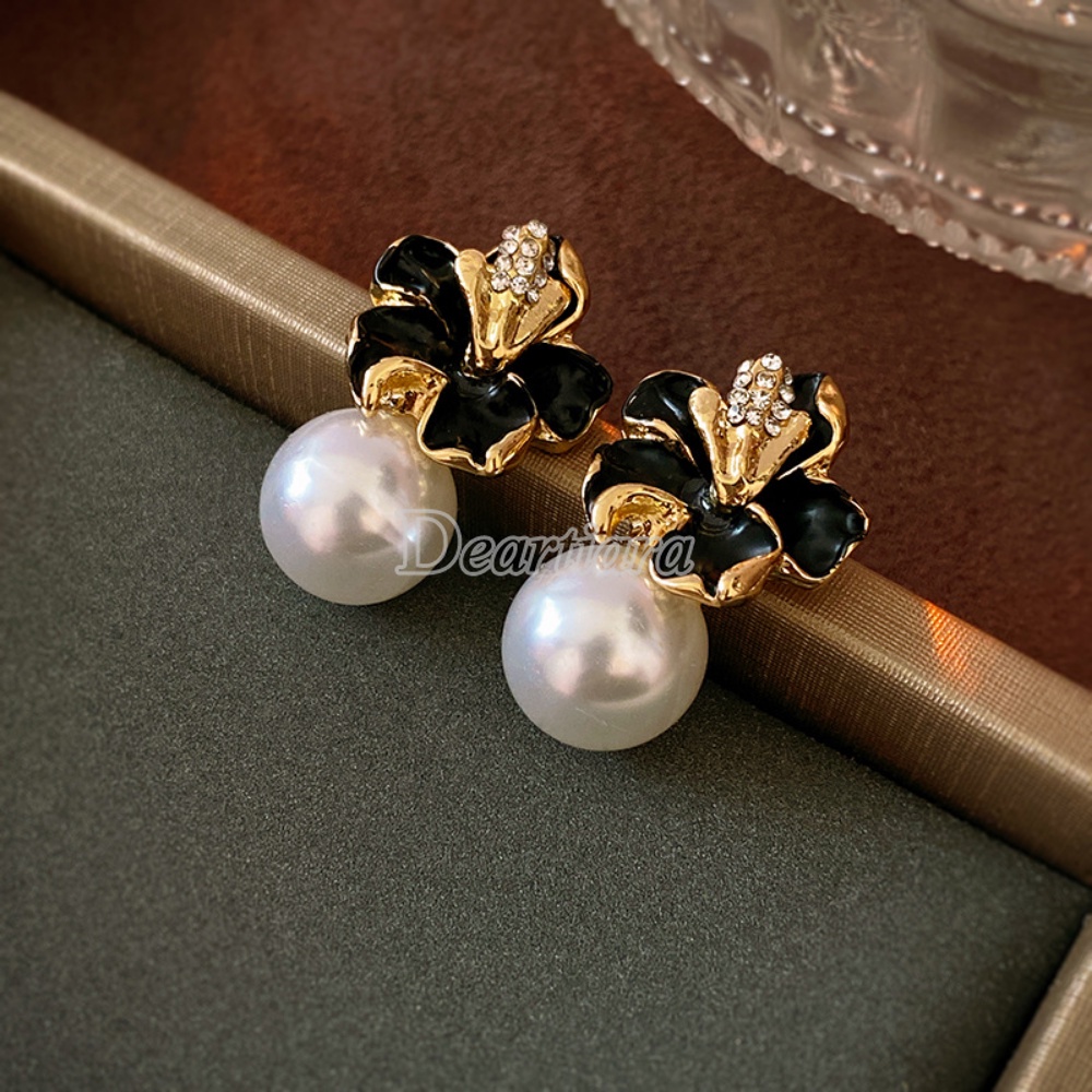 Bông Tai Đính Ngọc Trai Hình Hoa Khô Phong Cách Retro Thời Trang