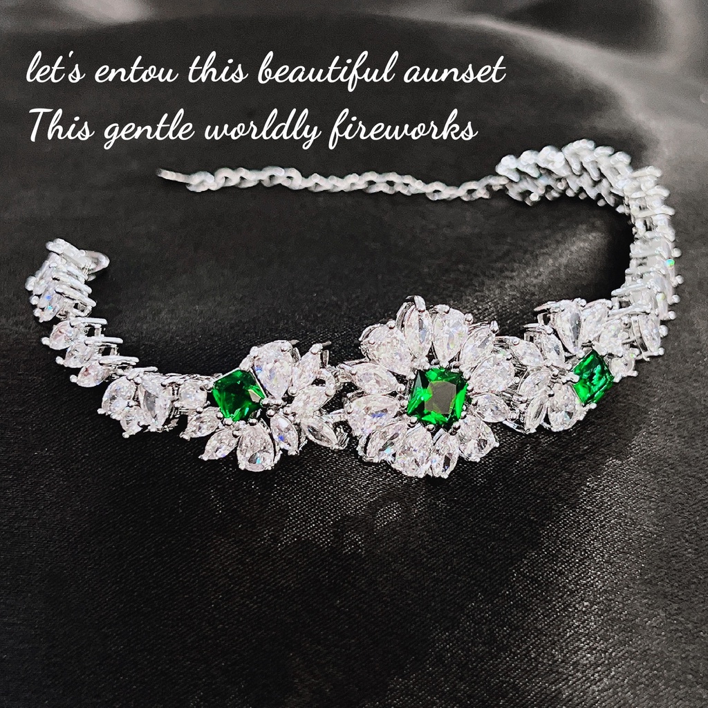 Vòng Tay Đính Đá Kim Cương Màu Hồng / Xanh Lá Phong Cách Mới Cho Nữ