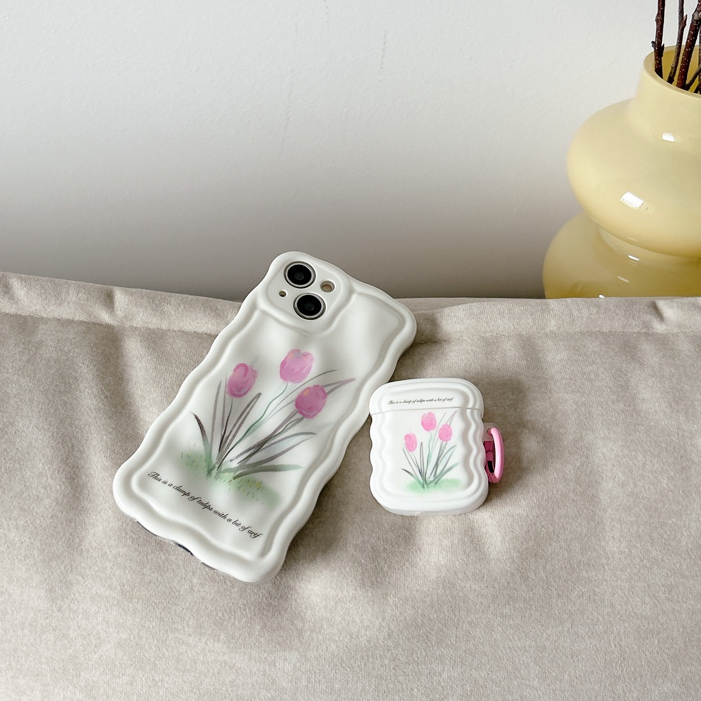 Vỏ Bảo Vệ Hộp Sạc Tai Nghe AirPods Pro 1 / 2 / 3 1 2 3 Pro 1 2 Họa Tiết Hoa Tulip Gắn Móc Treo Tiện Dụng