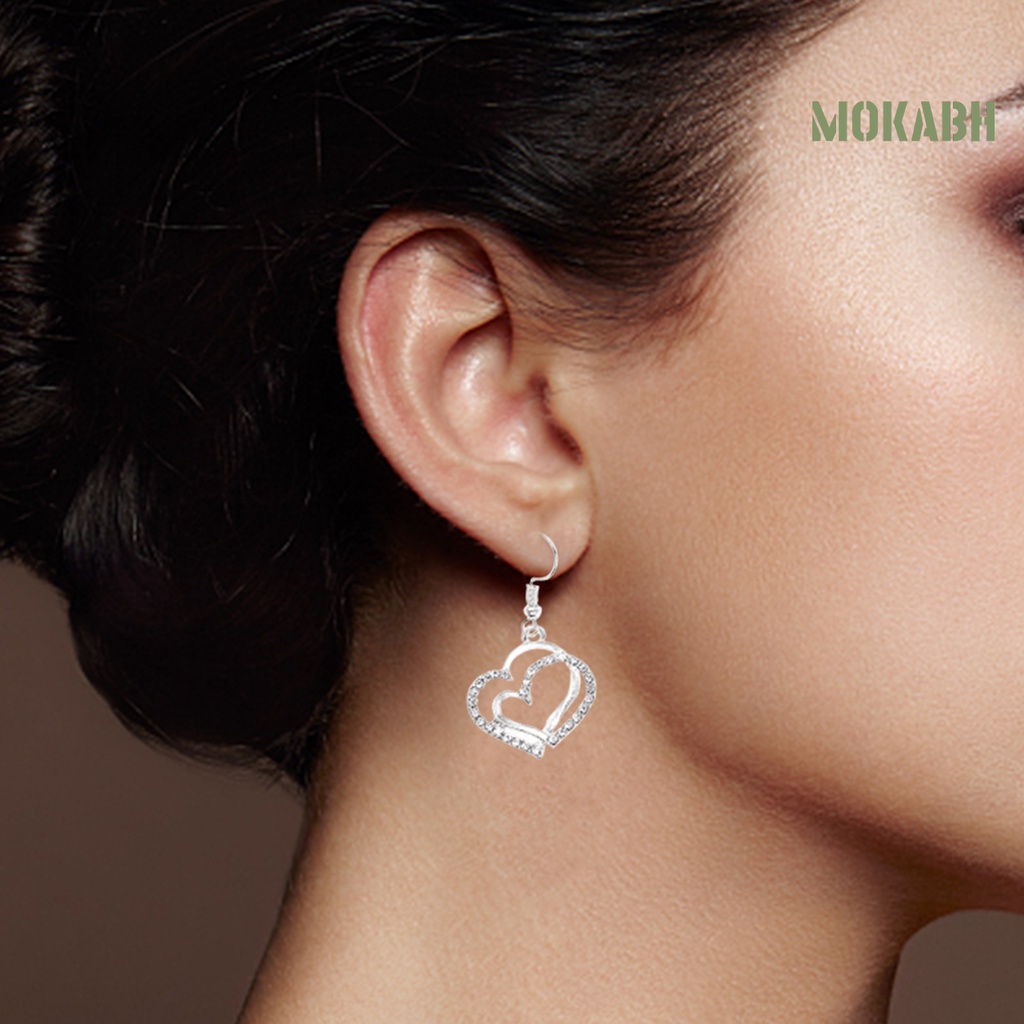 1 Bộ Bông Tai Móc Hình Trái Tim Đôi Đánh Bóng 2 Màu Thời Trang Mùa Hè Dành Cho Bạn Nữ