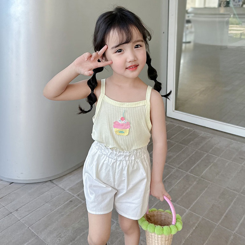 Áo Hai Dây Co Giãn Thêu Họa Tiết Hoạt Hình Phong Cách Hàn Quốc Thời Trang Mùa Hè Cho Bé Gái