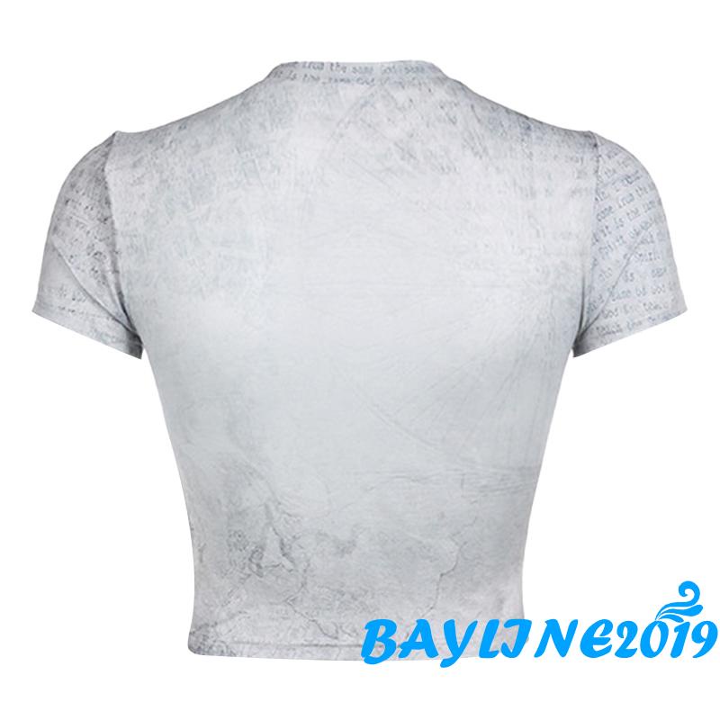 Áo Thun Lửng Ngắn Tay Cổ Tròn In Hình Trừu Tượng Thời Trang Xuân Hè Cho Nữ