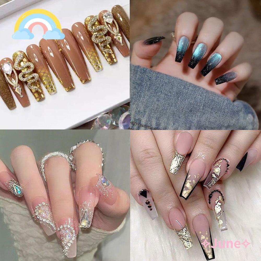 Bộ 24 Móng Tay Giả Dạng Nhấn Che Phủ Toàn Diện Họa Tiết Mắt Mèo|Đầm Nữ Phong Cách Thời Trang Pháp Cá Tính