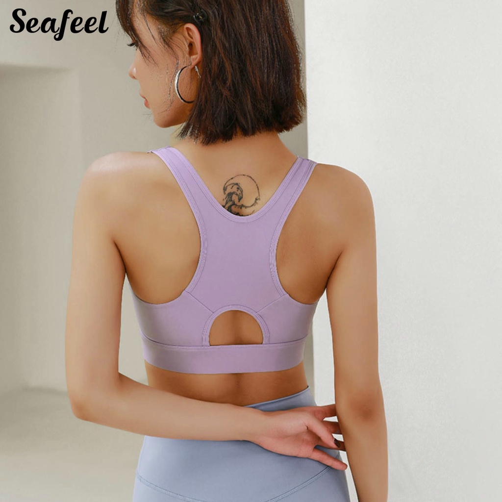 Áo Ngực Thể Thao Racerback Dây Bản Rộng Có Khóa Kéo Trước Chống Sốc