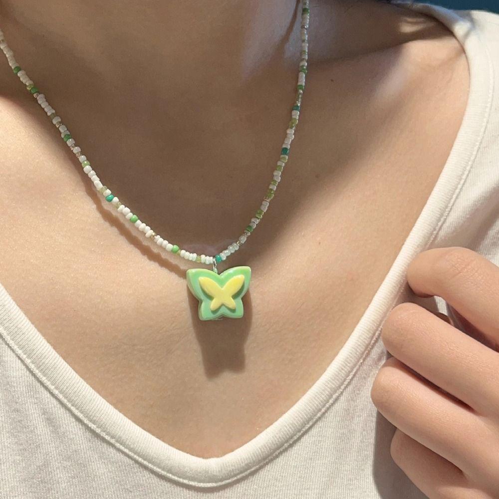 Vòng cổ Mặt Hình Trái Tim / Bướm Nhiều Màu Sắc Xinh Xắn WMES15H Y2K Dành Cho Nữ