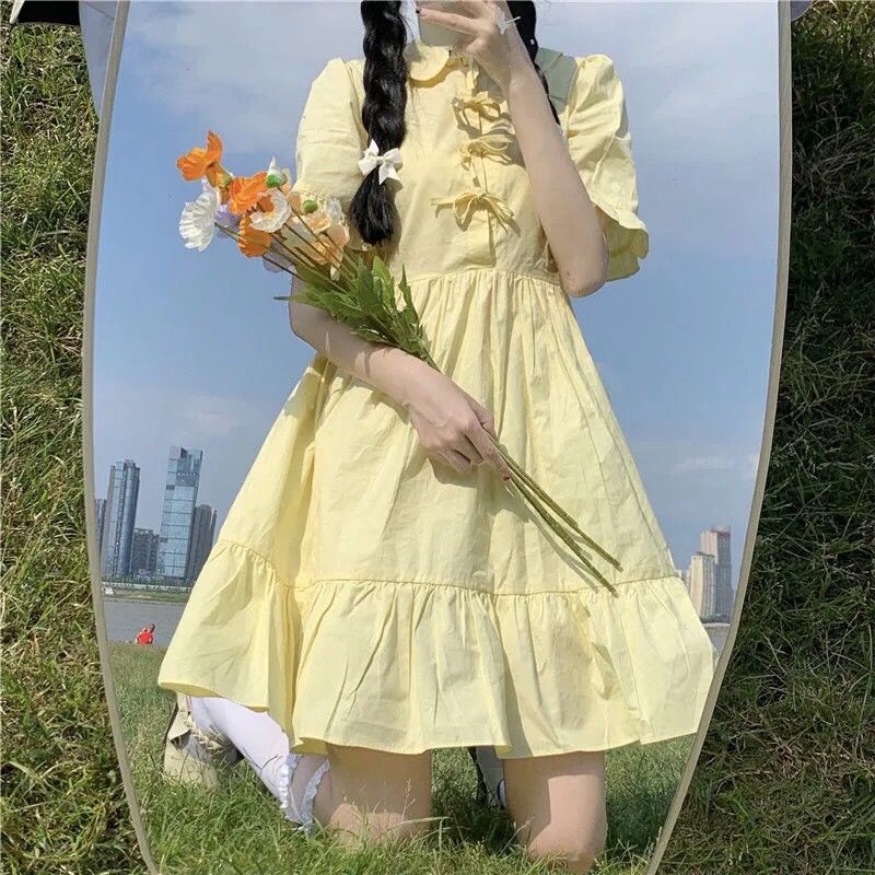 Đầm Vàng Cổ Búp Bê Thời Trang Mùa Hè Hàng Mới Dành Cho Bạn Nữ