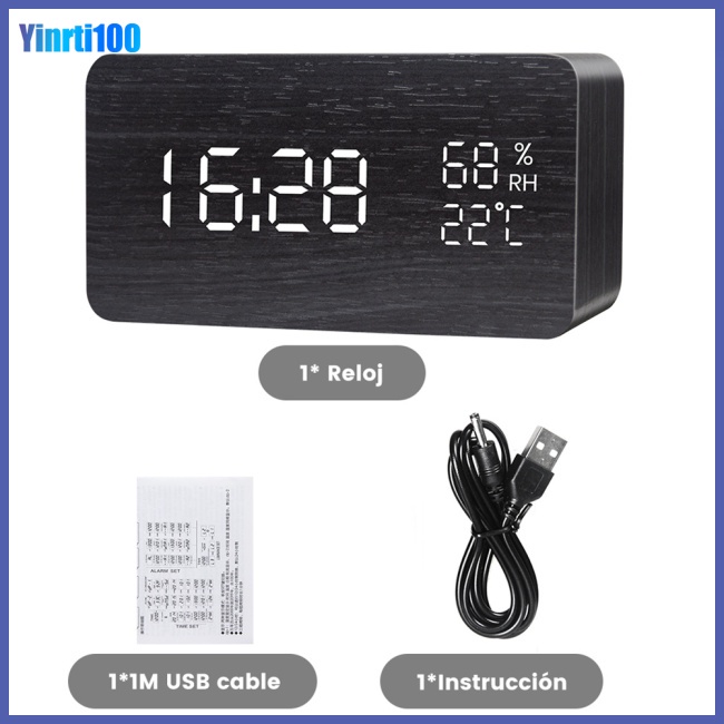 Đồng Hồ Báo Thức Điện Tử Bằng Gỗ Có Đèn Led Hiển Thị Nhiệt Độ