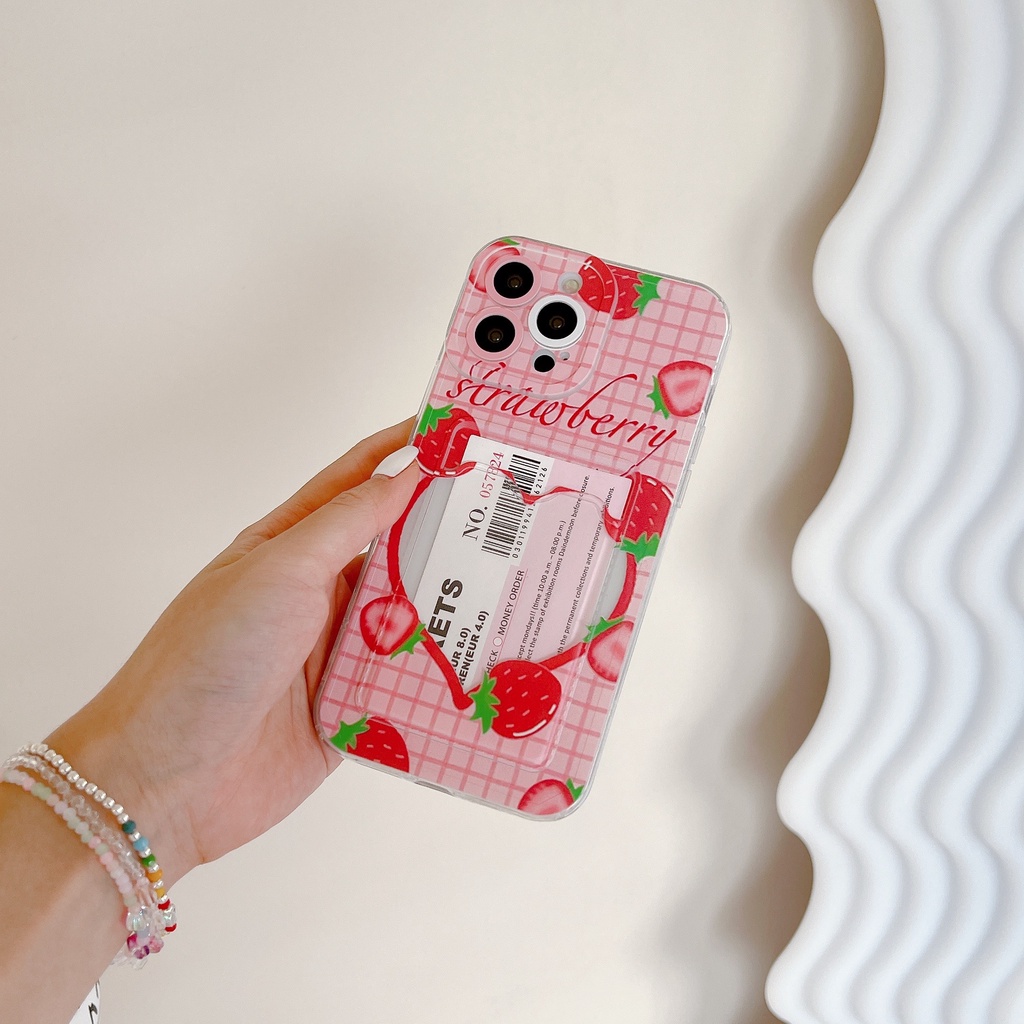 Ốp Điện Thoại Tpu Mềm Trong Suốt Có Ngăn Đựng Thẻ In Hình Trái Tim Cho iPhone 14 Plus 13 12 11 Pro XR XS Max