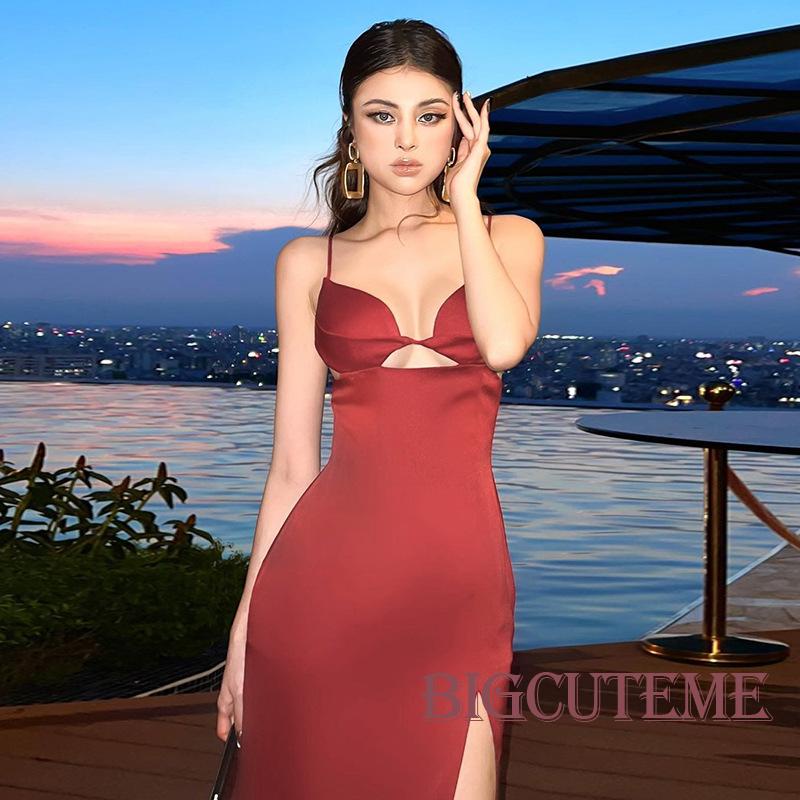 Đầm Hai Dây Cổ Chữ V Màu Sắc Thời Trang Mùa Hè Cho Nữ