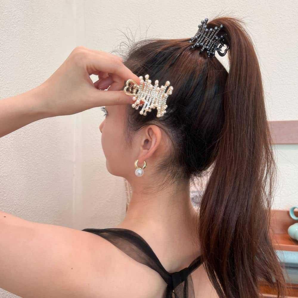 OCEANMAP Kẹp Tóc Đuôi Ngựa Mạ Điện Đính Đá Màu Sắc Ngọt Ngào