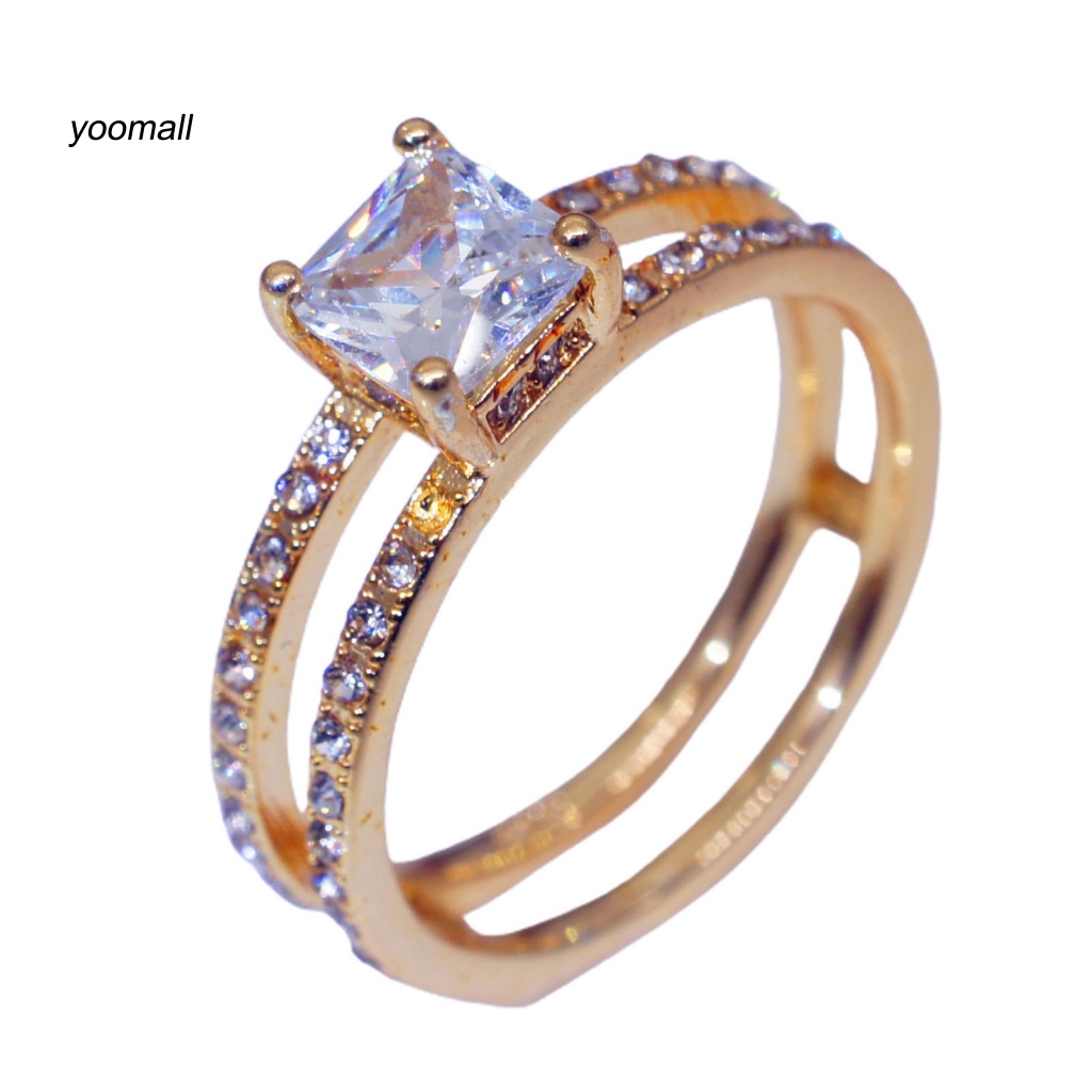 Nhẫn Hai Lớp Đính Đá Hình Vuông Thời Trang Dành Cho Nữ