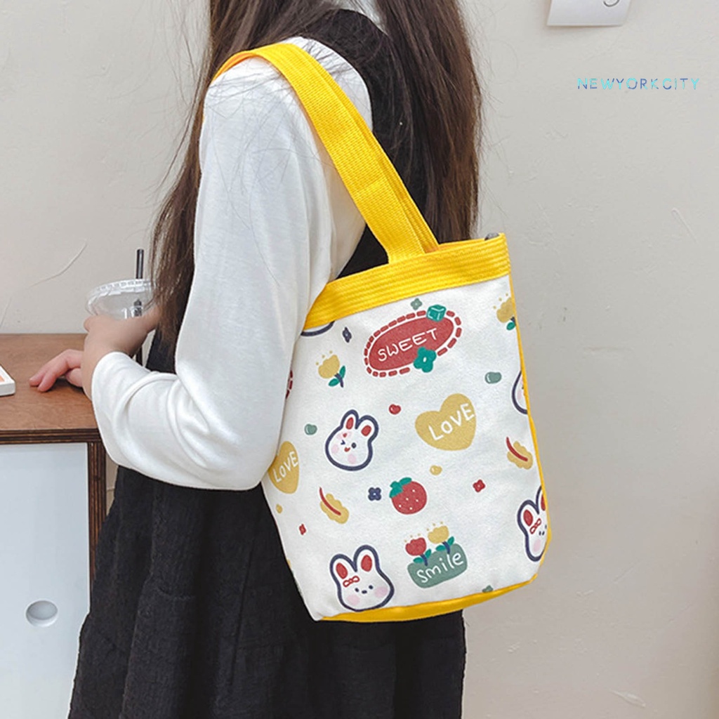 Túi Tote Bằng Vải Canvas Chống Nước Chống Mòn In Họa Tiết Hoạt Hình Sức Chứa Lớn