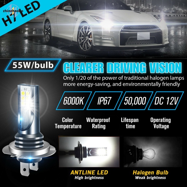 Set 2 Bóng Đèn Pha H7 110w 30000lm Siêu Sáng 6000k Ánh Sáng Trắng Dành Cho Ô Tô