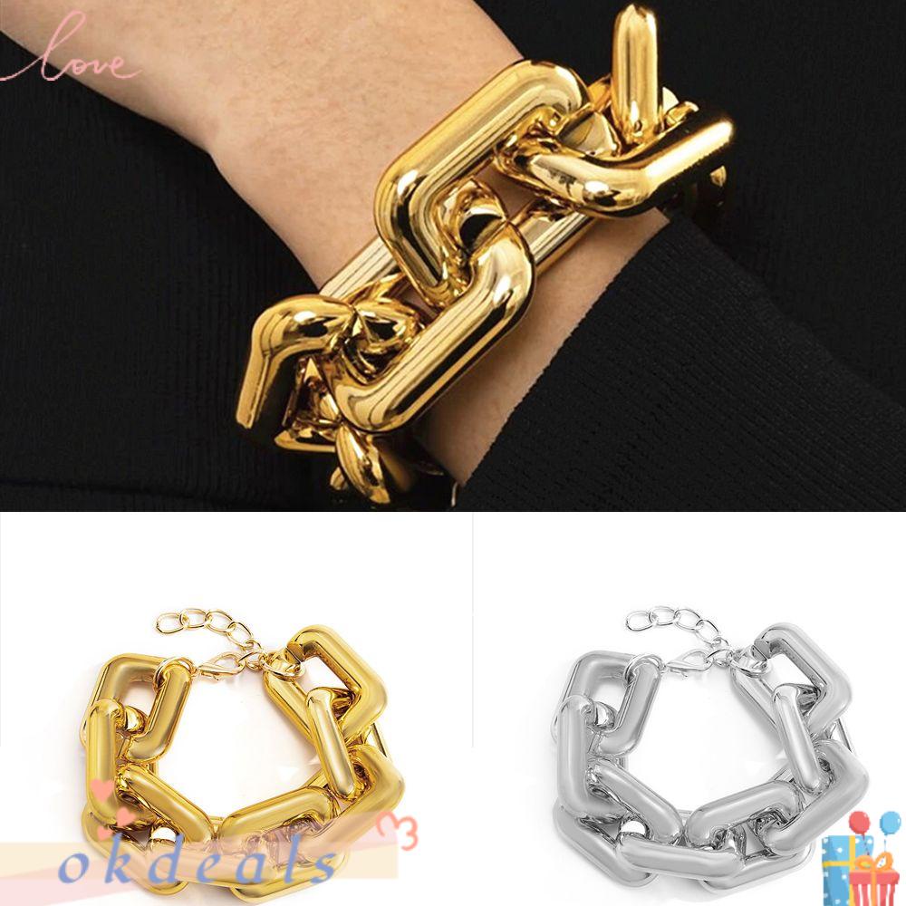 Okdeals Vòng Tay Mắt Xích Dày Dặn Khoét Rỗng Đơn Giản Thời Trang Cho Nữ