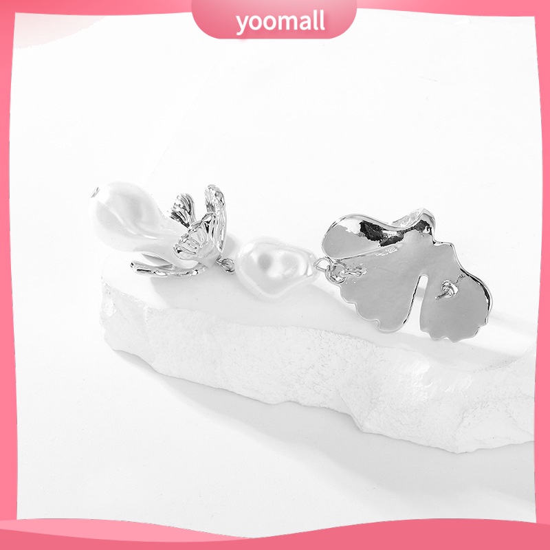 [YM] Bông Tai Hình Hoa Đính Ngọc Trai Bằng Hợp Kim Phong Cách Âu Mỹ Cá Tính Dành Cho Nữ