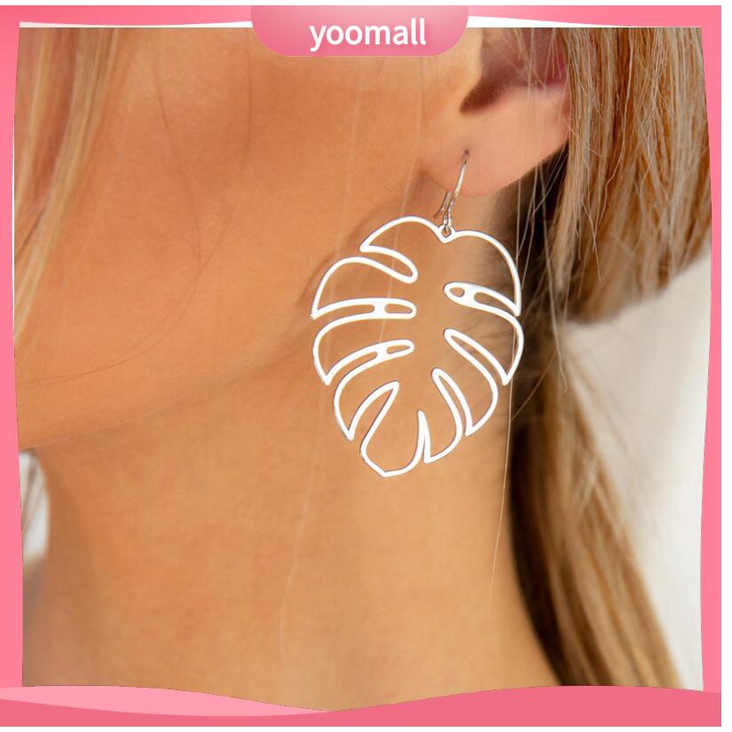 [YM] Bông Tai Hình Học Rỗng Họa Tiết Lá Bóng Phong Cách bohemian Cá Tính Thời Trang Âu Mỹ Dễ Phối Đồ