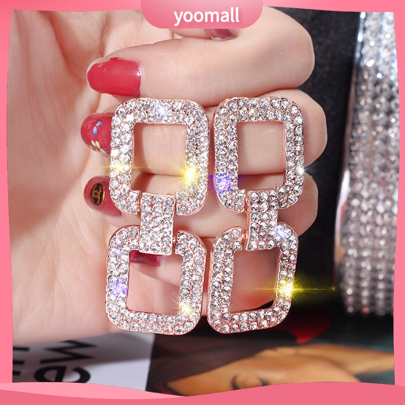 Khuyên Tai Dáng Dài Đính Đá Hình Vuông Cá Tính