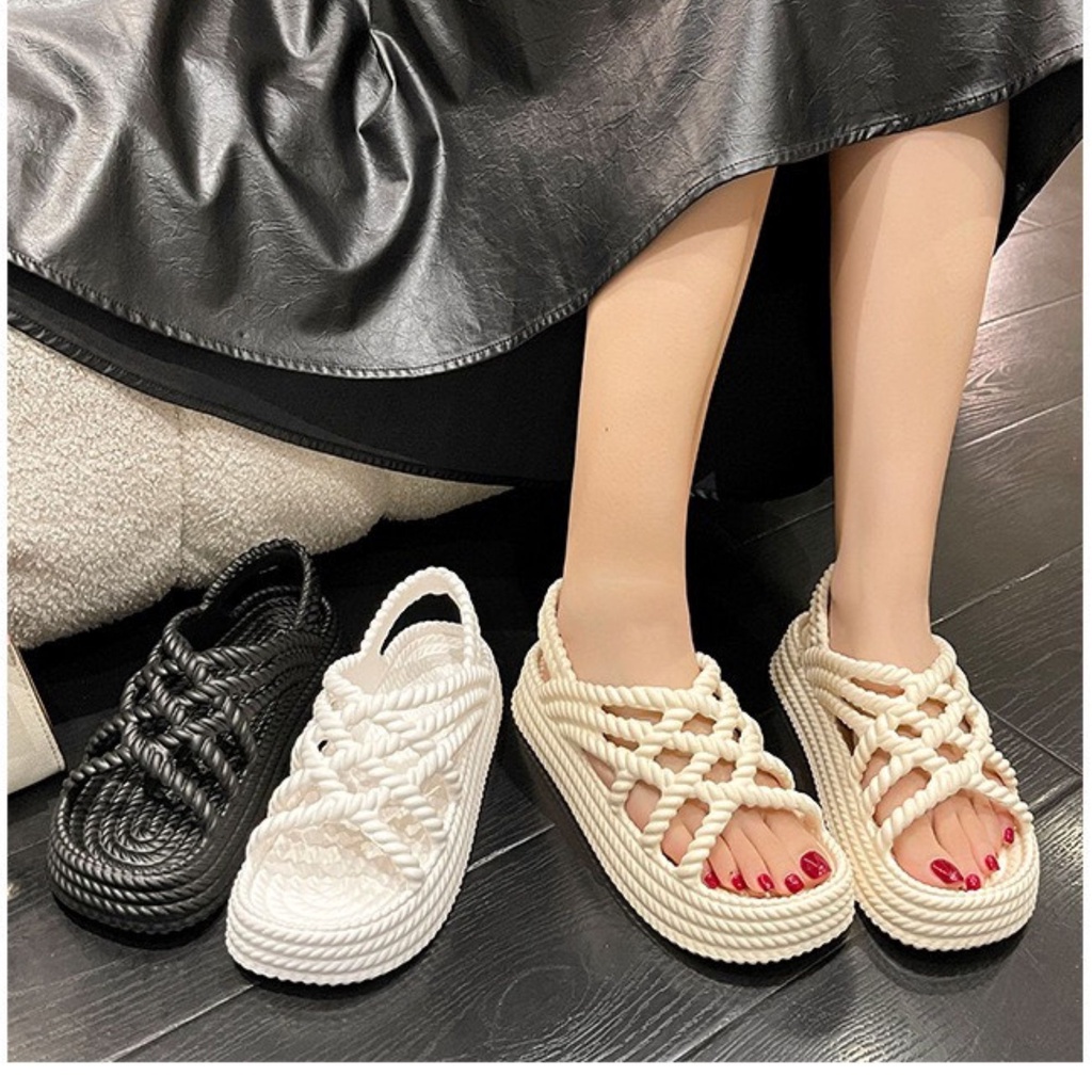 Dép Sandal Quai Chéo Đế 5cm ,Dép Quai Hậu Dây Thừng Siêu Mềm Chống Nước Size 36-39 ChiKy.Store