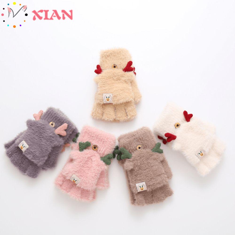 XIANTIN Găng Tay Dệt Kim Dày Dặn Ấm Áp Họa Tiết Hoạt Hình Dễ Thương