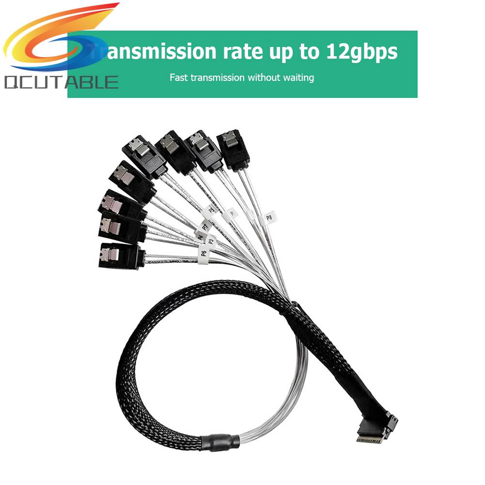 Cáp ChuyểN ĐổI MỏNg SAS4.0 SFF-8654 8i Sang SATA 8 CổNg 12Gbps 50cm