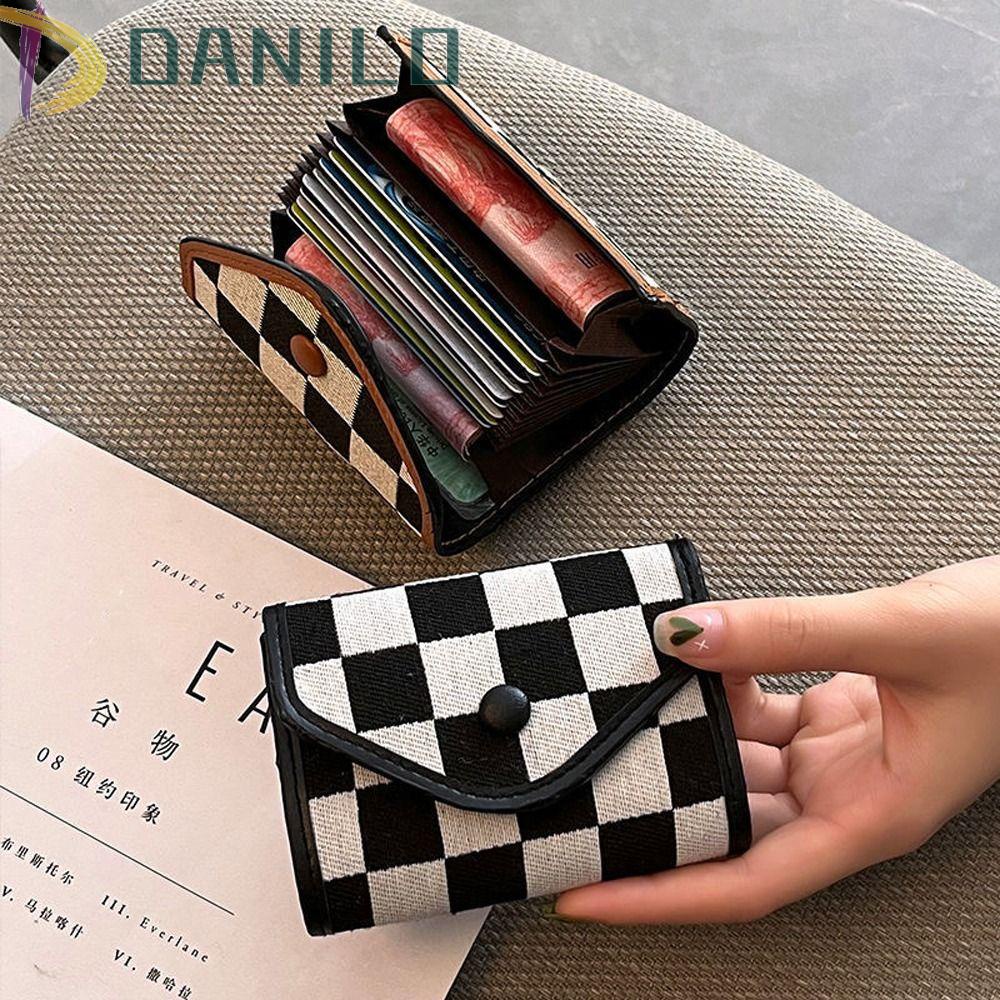 DANILO Ví Tiền Da PU Nhiều Ngăn Họa Tiết Kẻ Ô Vintage